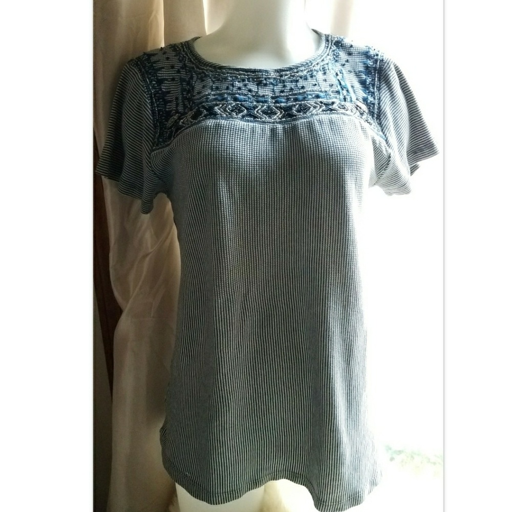 Anthropologie Hagel shirt Blue Boho beaded tunic M